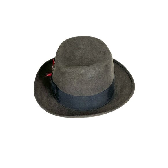 1950s 60s Stetson fedora in dark gray with red feathers Size 22 circumference - Picture 3 of 7